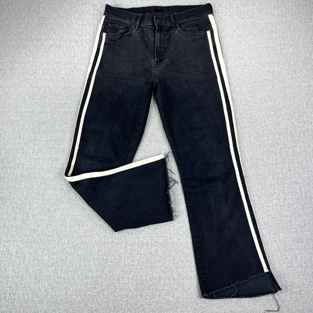 Mother Bootcut Insider Crop Step Fray Jeans Women 29x25.5 Black Guilty Racer